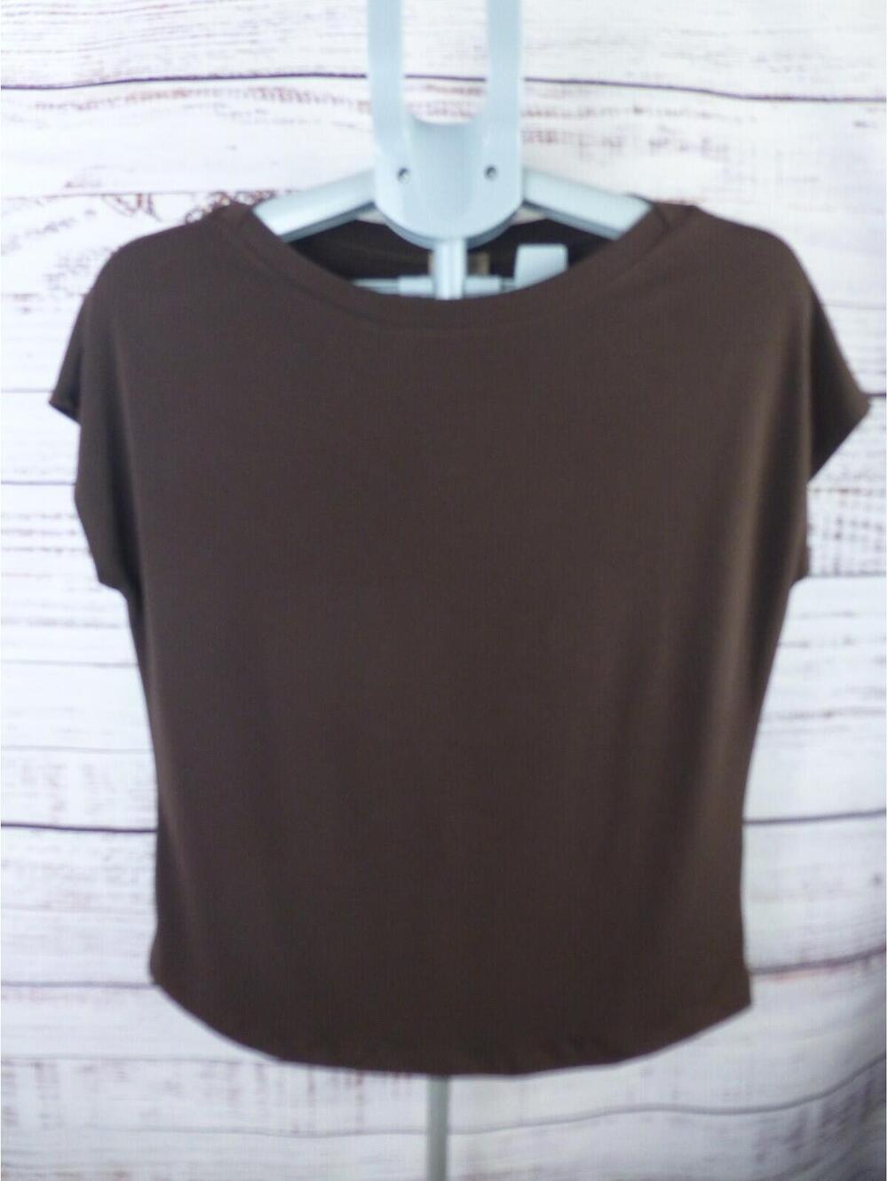 Chico's Women's Size 1 (M/L) Brown Boat Neck Cap Sleeve Knit Top Blouse K2